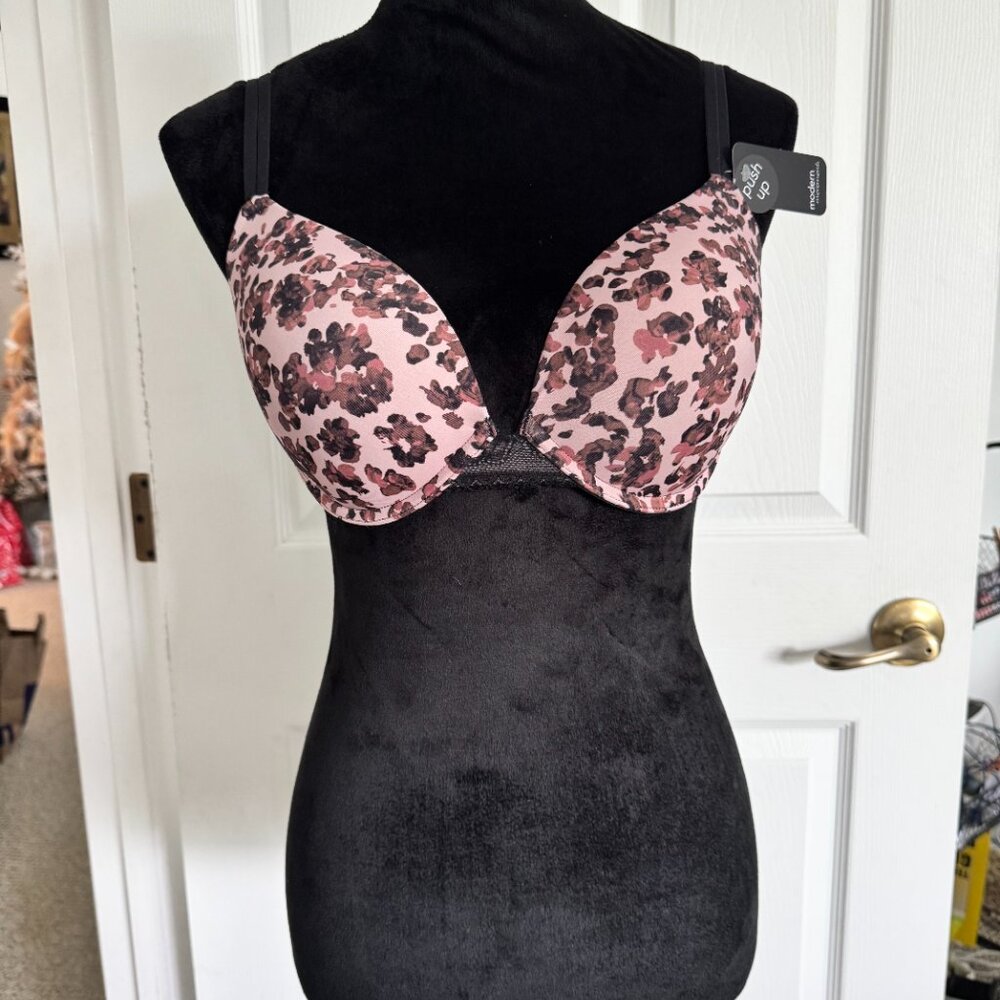 Modern Movement NWT Size 32DD Women's Lace Pink Floral Push Up Bra Padded $46
